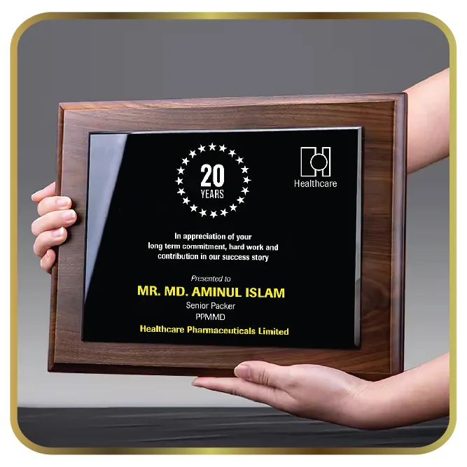 Healthcare Pharmaceuticals Limited Custom 20 Years Service Recognition Wooden Wall Plaque Award