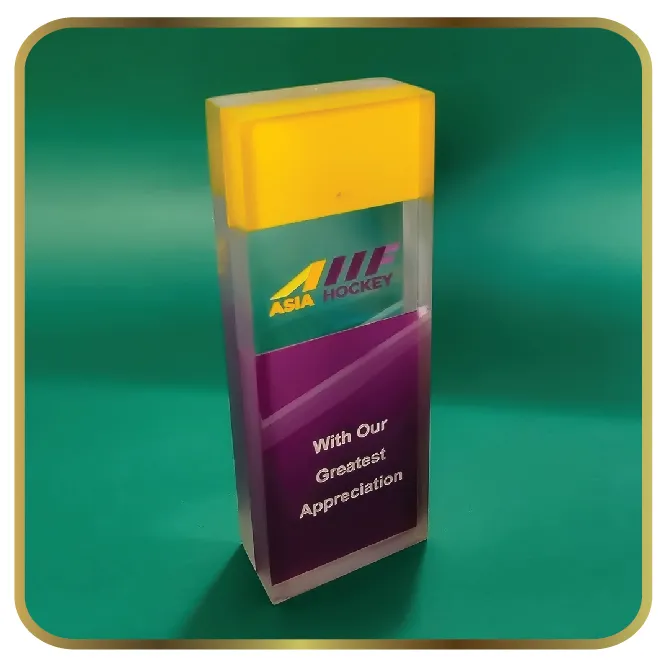 Premium Tall Rectangular Acrylic Block Award with Yellow Top Accentd